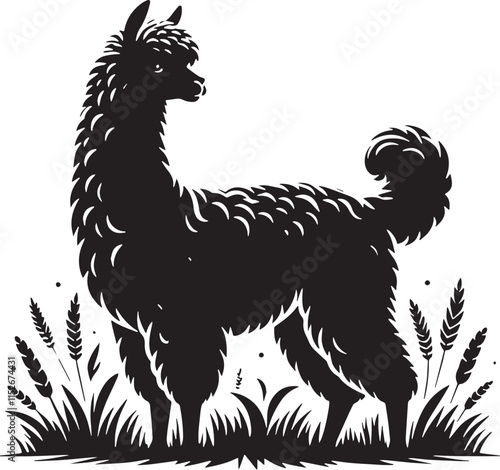 Alpaca Silhouette line art vector illustration on white background photo