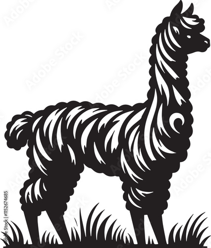 Alpaca Silhouette line art vector illustration on white background photo