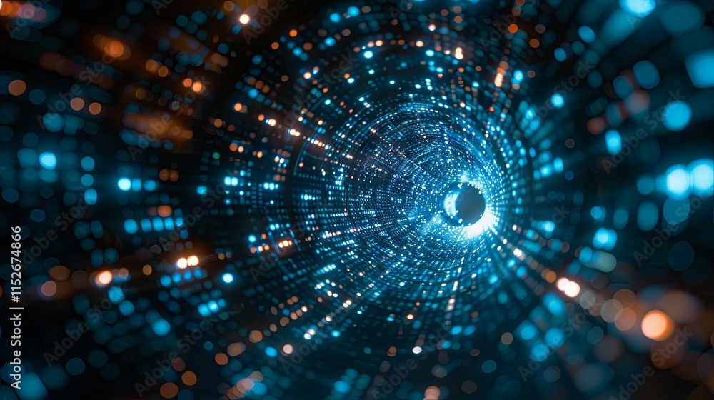 Abstract swirling tunnel of vibrant blue and orange lights, digital art. Abstract swirling tunnel of vibrant blue and orange lights, digital art.