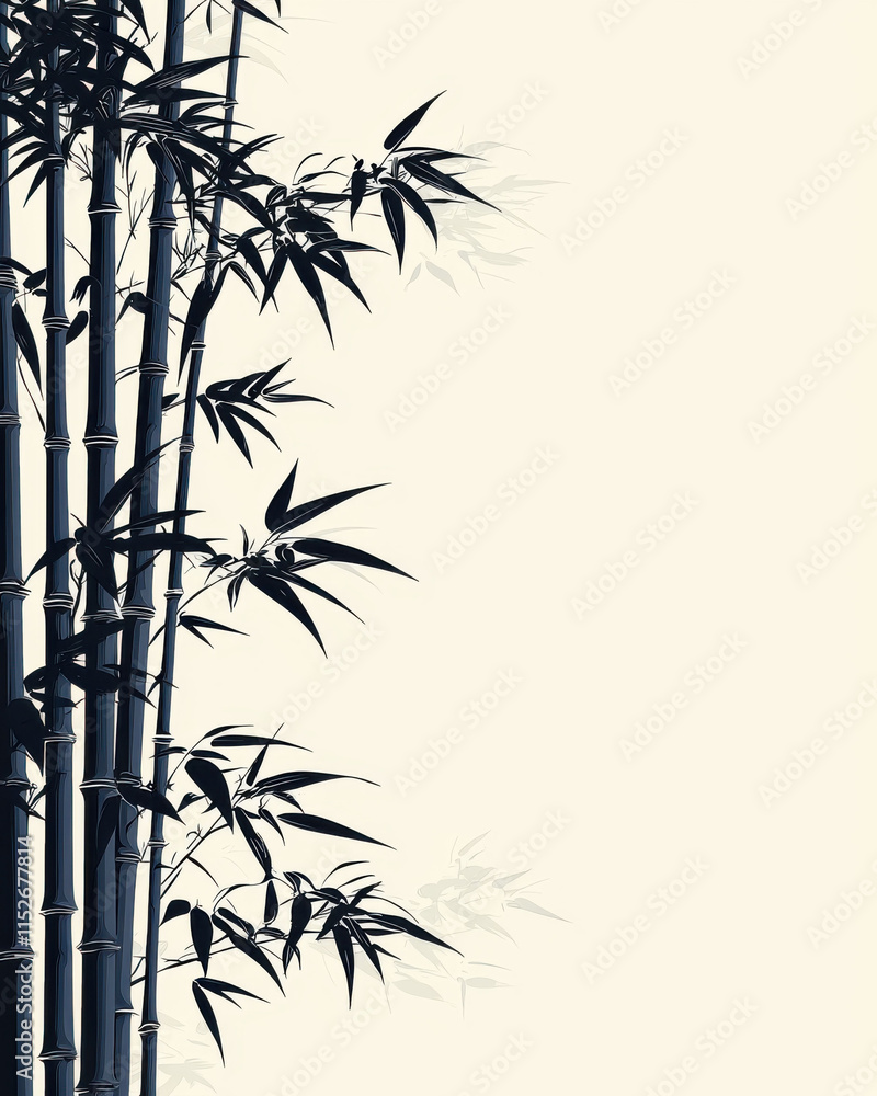 Obraz premium serene illustration of bamboo stalks growing against light background