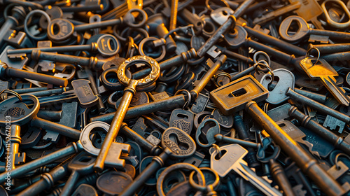 Pile of Vintage Door Keys in Various Shapes and Sizes

 photo