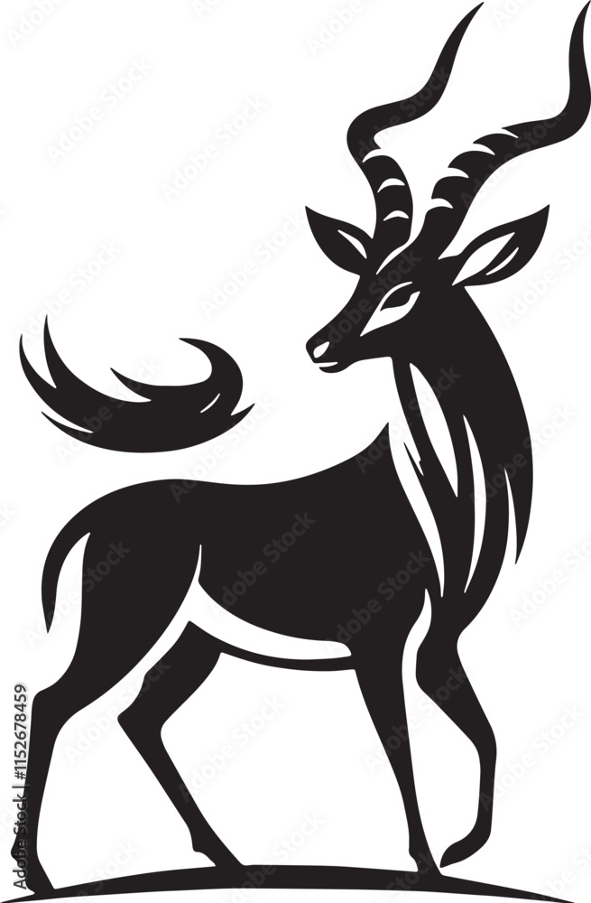 Antelope Silhouette line art vector illustration on white background Antelope Silhouette line art vector illustration on white background