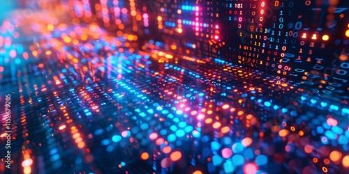 Wallpaper Mural Binary code streams through a futuristic tech background.. Torontodigital.ca