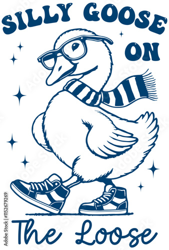 Goose is walking. Cool Goose funny. Retro Meme Vintage. Goose Shirt. Silly goose on the loose.