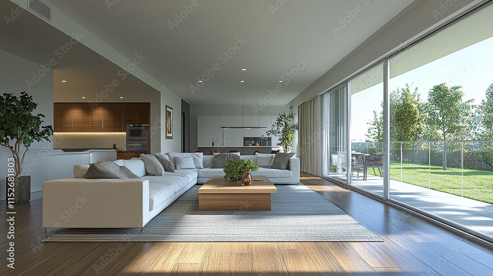 Fototapeta premium Modern Open-Plan Living Room with Garden View