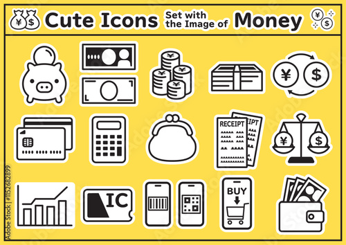 お金・経済のかわいいステッカー風アイコン素材　影なし