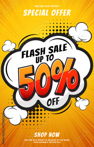 Background colorful promotional poster for a flash sale special offer discounts up to 50% off