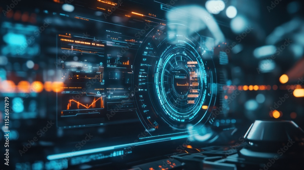 Futuristic digital interface displaying data and analytics in a high-tech environment. Futuristic digital interface displaying data and analytics in a high-tech environment.