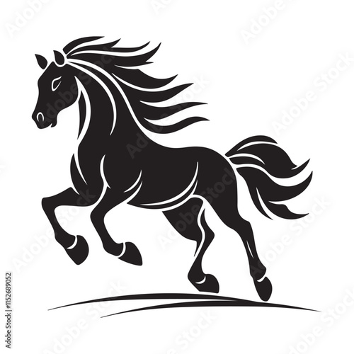 Running Black Horse Silhouette Vector. Running horse vector Illustration on white background .