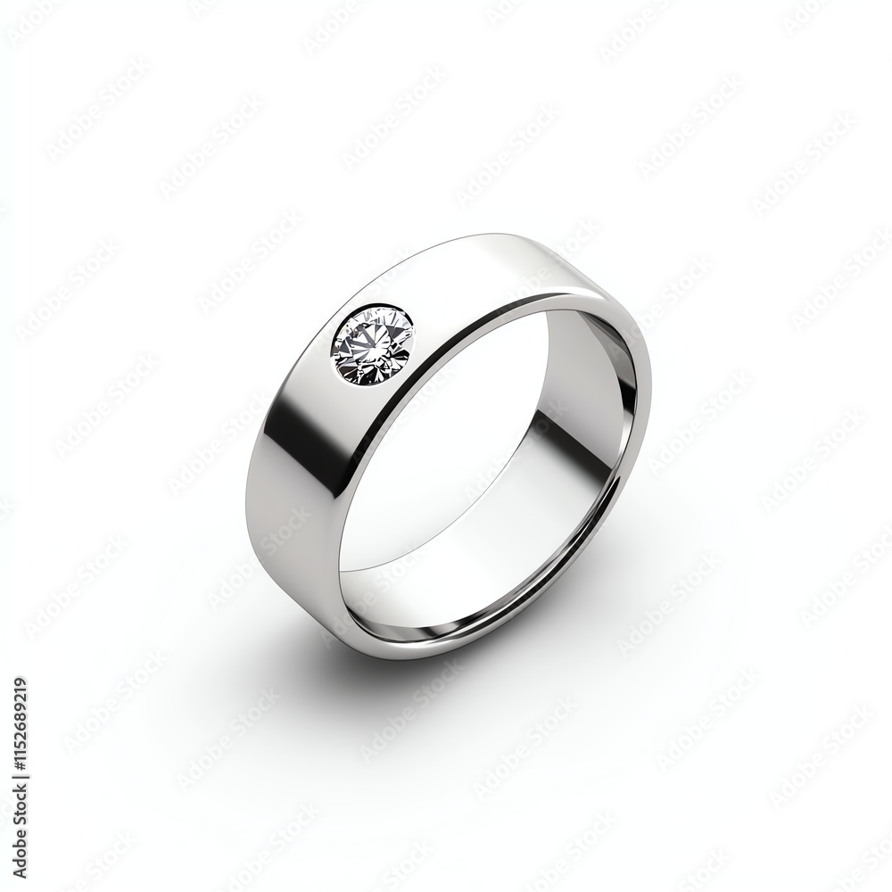A sleek, silver ring with a diamond accent, showcasing modern elegance and perfect for special occasions or everyday wear. A sleek, silver ring with a diamond accent, showcasing modern elegance and perfect for special occasions or everyday wear.