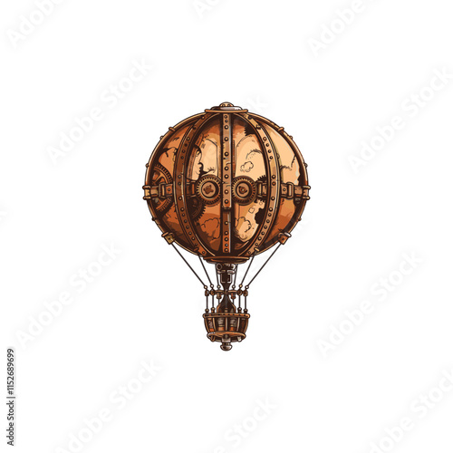 Hot air balloon steampunk logo design vector template illustration