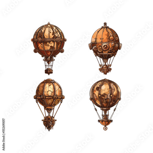 Hot air balloon steampunk logo design vector template illustration