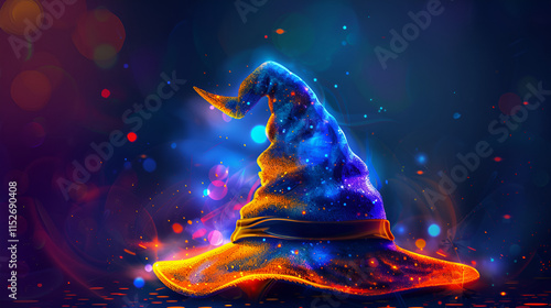 Glossy Witch's Hat with Stars on a Dark Background

 photo