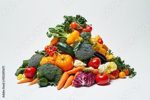 Colorful pile of fresh vegetables on white background. photo