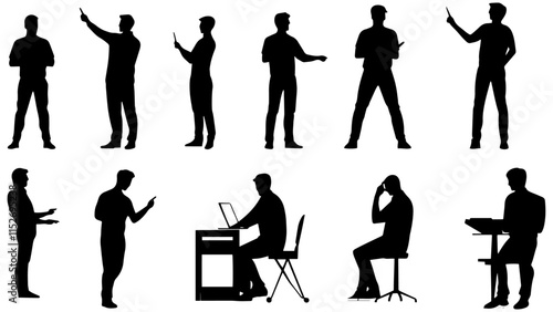 Businessman Silhouettes in Presentation and Office Work Poses