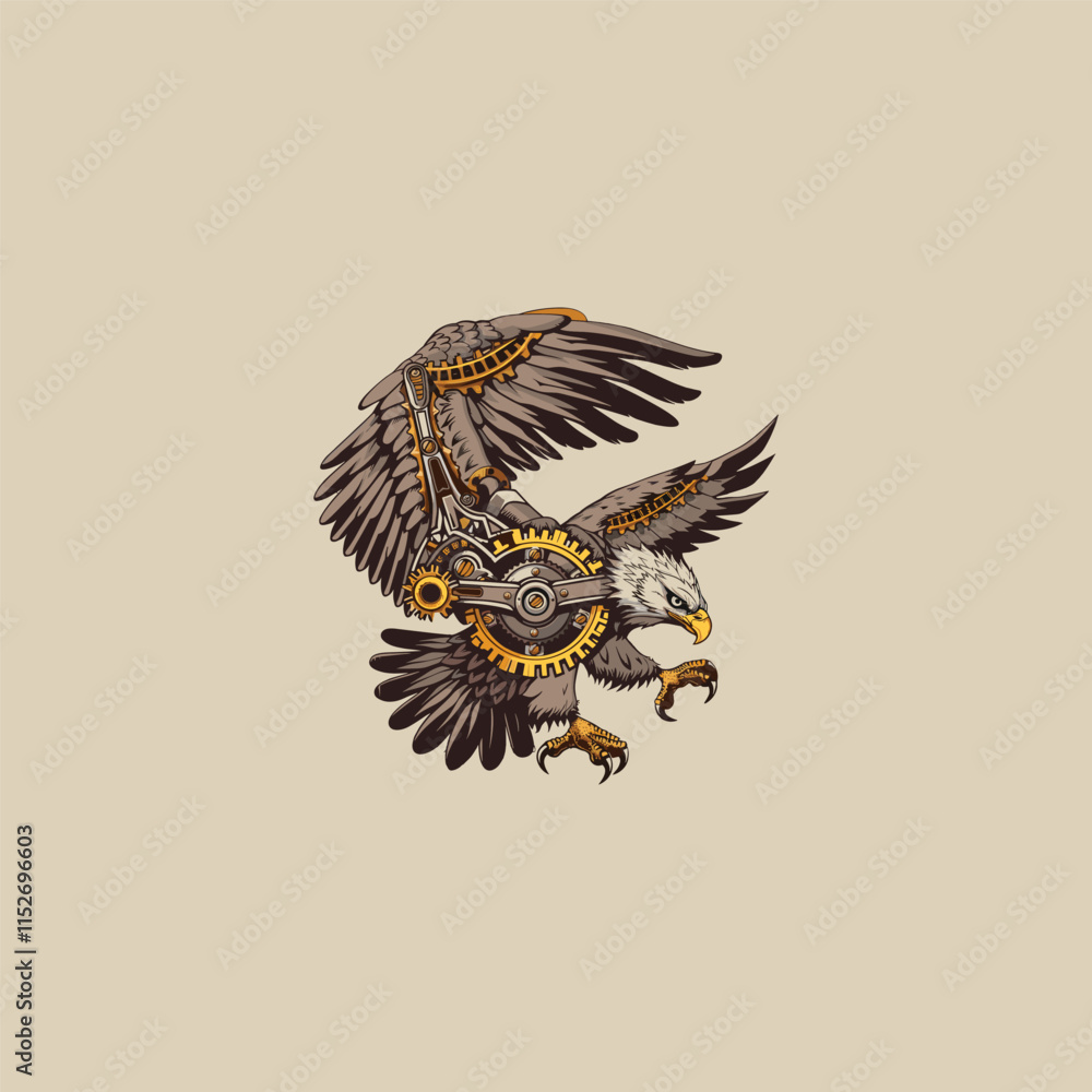 Fototapeta premium Eagle steampunk logo design vector illustration template