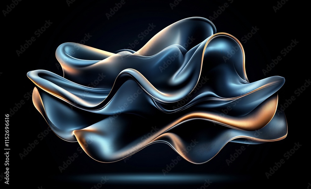 Abstract Fluid Form: A Digital Masterpiece of Dark Blue and Gold Hues Abstract Fluid Form: A Digital Masterpiece of Dark Blue and Gold Hues