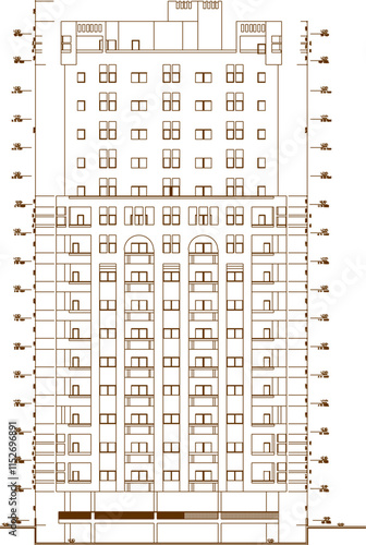 Vector sketch illustration silhouette drawing architectural engineering design multi-storey apartment hotel building