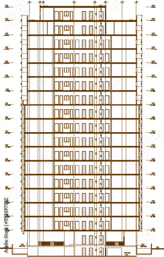Vector sketch illustration silhouette drawing architectural engineering design multi-storey apartment hotel building 