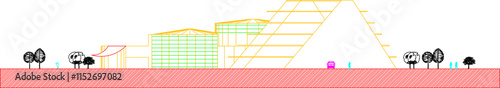 Vector sketch illustration silhouette drawing architectural engineering design unique modern museum building