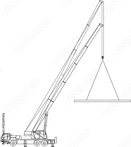 Vector sketch illustration silhouette drawing of Telescopic Truck Crane Lifting design for construction work