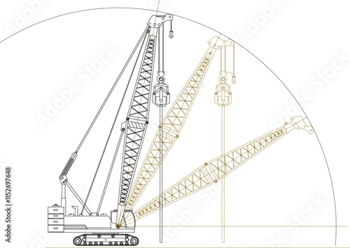 Vector sketch illustration silhouette drawing of Telescopic Truck Crane Lifting design for construction work