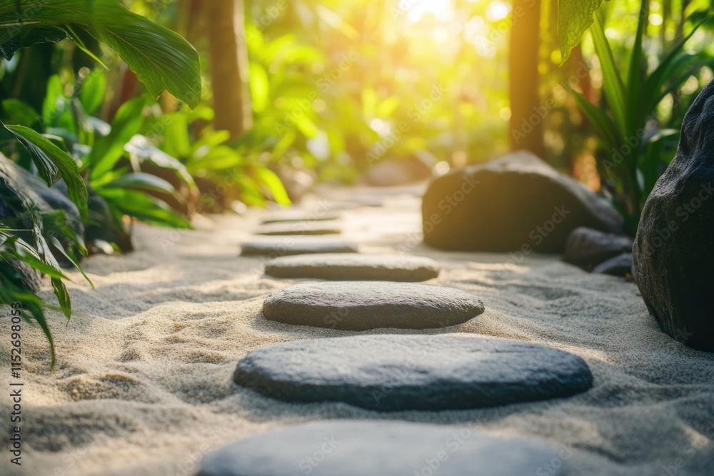 A tranquil zen garden with a stone pathway A tranquil zen garden with a stone pathway