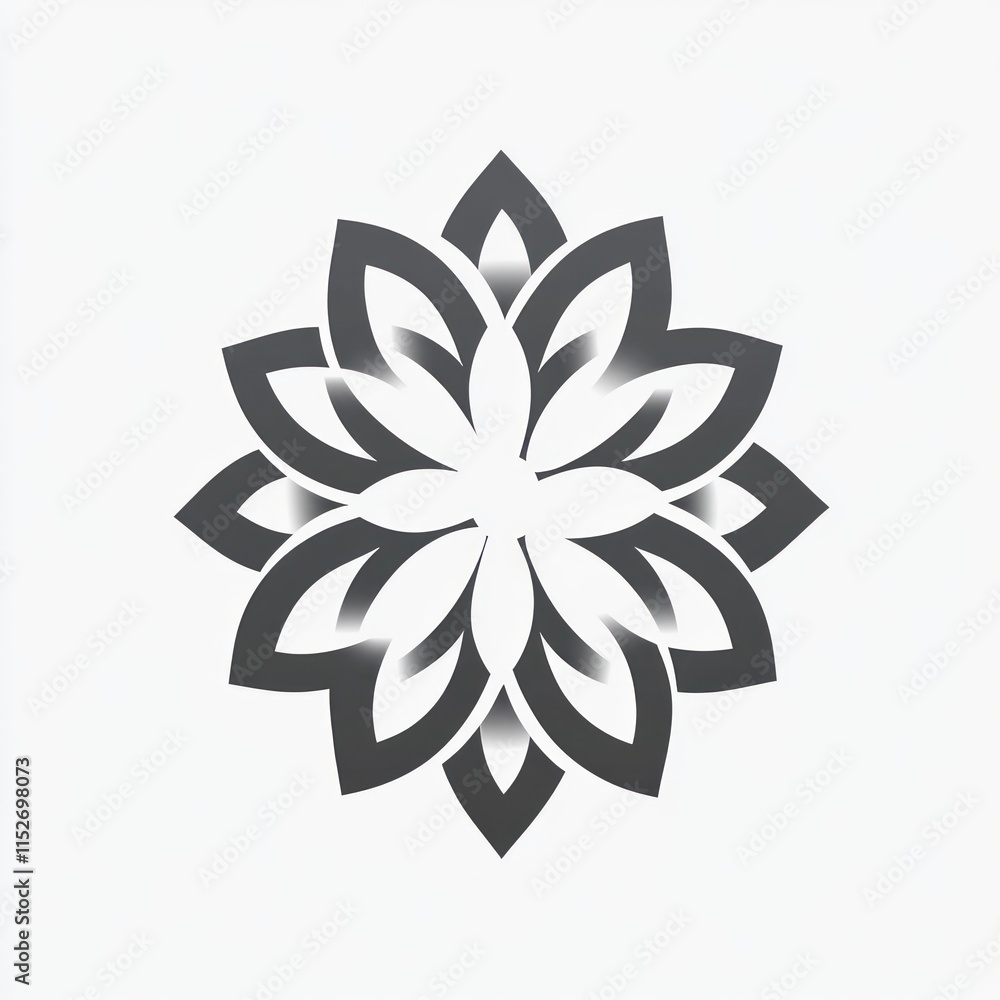 A symmetrical floral design featuring layered petals in a monochromatic style. A symmetrical floral design featuring layered petals in a monochromatic style.
