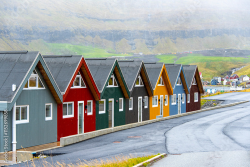 Colorful Fishing Cabins on Faroe Islands photo