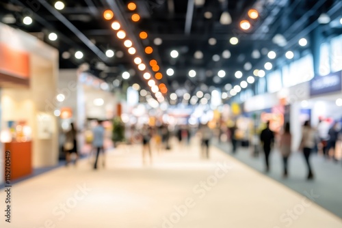 Obraz na płótnie Blurred image of a crowded trade show floor with exhibitors and attendees. w salonie