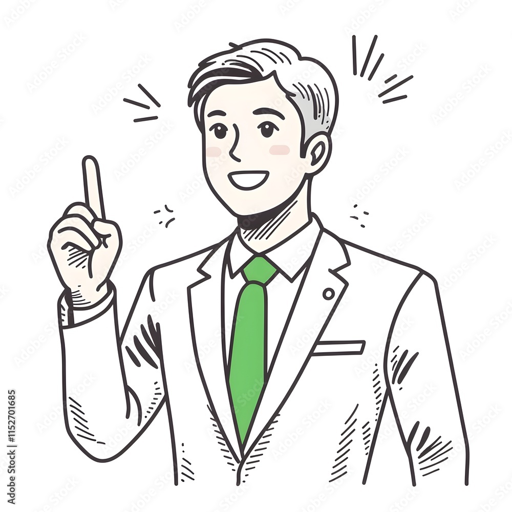 Hand-Drawn Illustration of Businessman with Bright Idea Concept Hand-Drawn Illustration of Businessman with Bright Idea Concept
