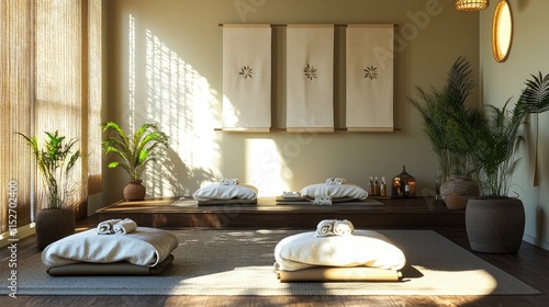 Serene Spa Interior Design: Minimalist Zen Room with Natural Light