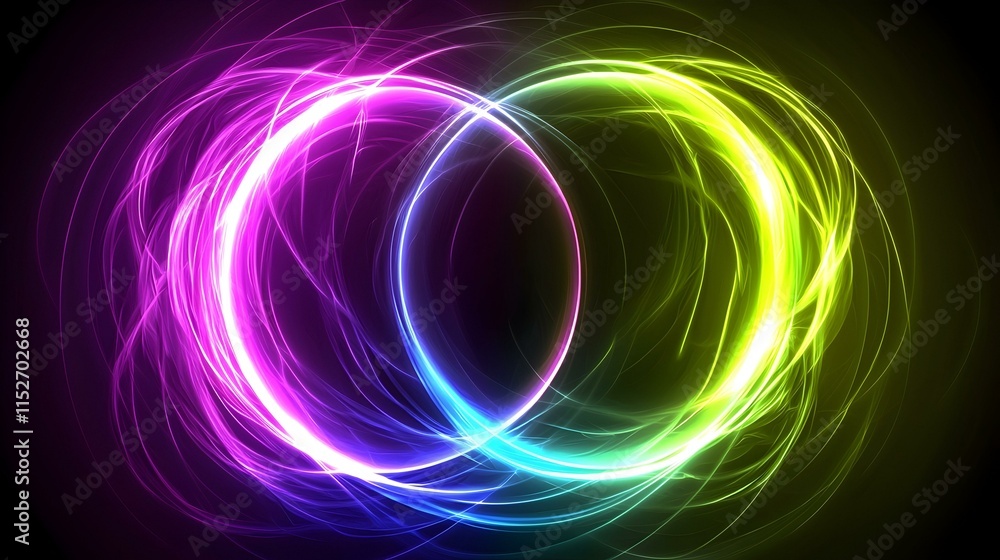 Abstract vibrant glowing circles, neon lights, energy, swirl, dynamic, futuristic, design, background. Abstract vibrant glowing circles, neon lights, energy, swirl, dynamic, futuristic, design, background.