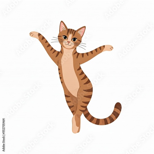 A playful tabby cat standing on its hind legs, as if dancing.