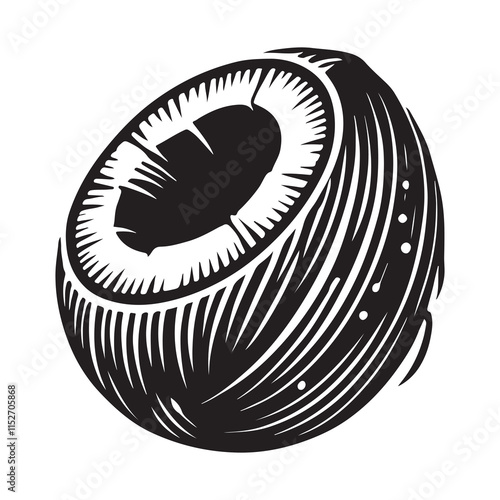 Coconut Silhouette Vector Illustration, Solid White Background.