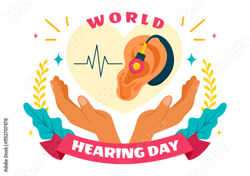 World Hearing Day Vector Illustration on March 3rd, Promoting Awareness About Preventing Deafness for Ear Health Treatments in a Flat Background
