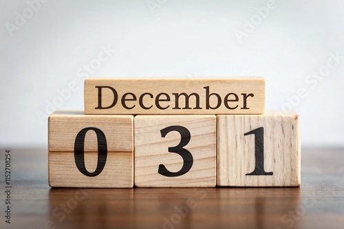 Stylish wooden block with the number 31, photographed on a light background for a clean and timeless look photo