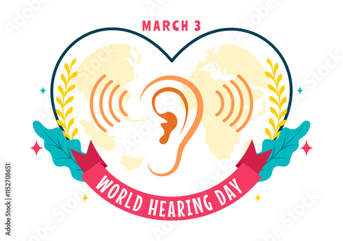 World Hearing Day Vector Illustration on March 3rd, Promoting Awareness About Preventing Deafness for Ear Health Treatments in a Flat Background