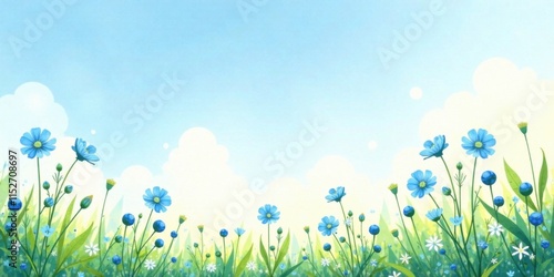Serene Blue Flowers Blooming in a Sunny Meadow Under a Bright Sky