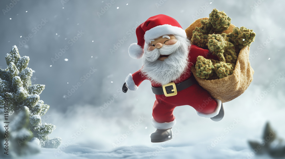 Santa Claus Carrying Sack Filled with Cannabis Buds in Snowy Setting
Santa Claus Carrying Sack Filled with Cannabis Buds in Snowy Setting