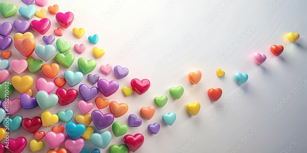 Obraz premium A swoop of colorful hearts against a soft white background with a subtle gradient effect