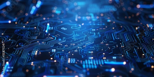 A tech-themed banner with a blue background and digital circuit board elements.