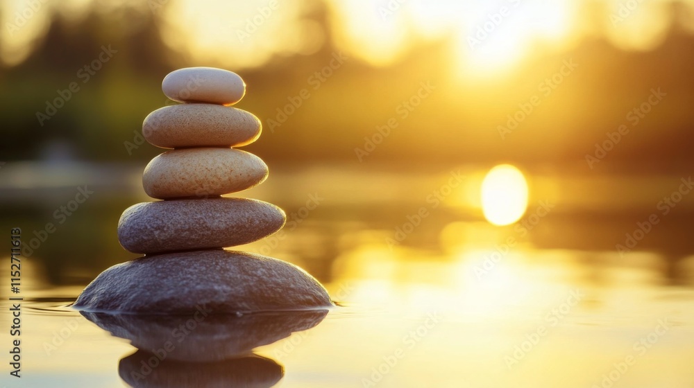 Obraz premium Tranquil Spa Scene with Balanced Stones at Sunrise