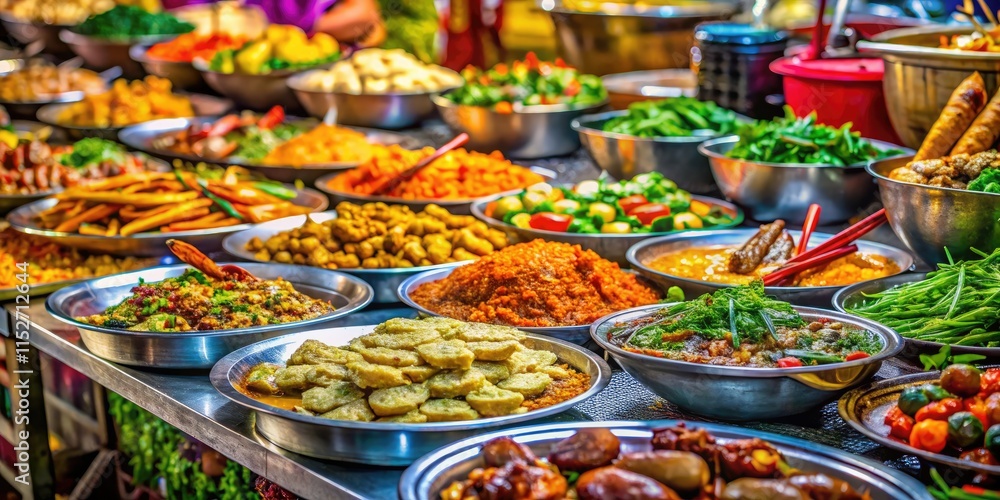 Fototapeta premium Savor Singapore's Koon Seng Road: vibrant street food, delicious hawker fare, captivating photography.