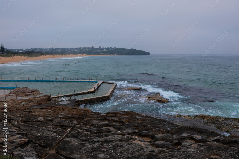 Cloudy morning view of Curl Curl Beach, Sydney, Australia. Cloudy morning view of Curl Curl Beach, Sydney, Australia.