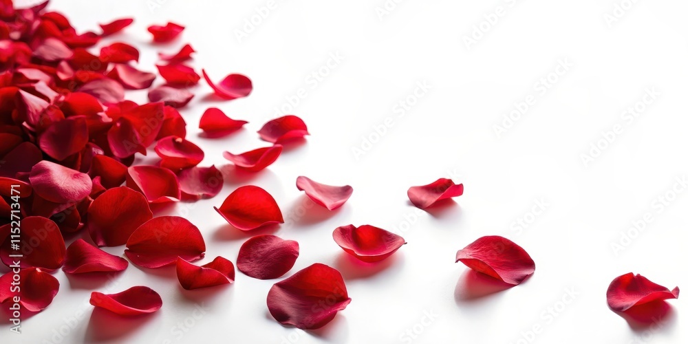 Softly fallen red rose petals scattered on a white background , gentle, delicate, gentle, delicate, beauty Softly fallen red rose petals scattered on a white background , gentle, delicate, gentle, delicate, beauty