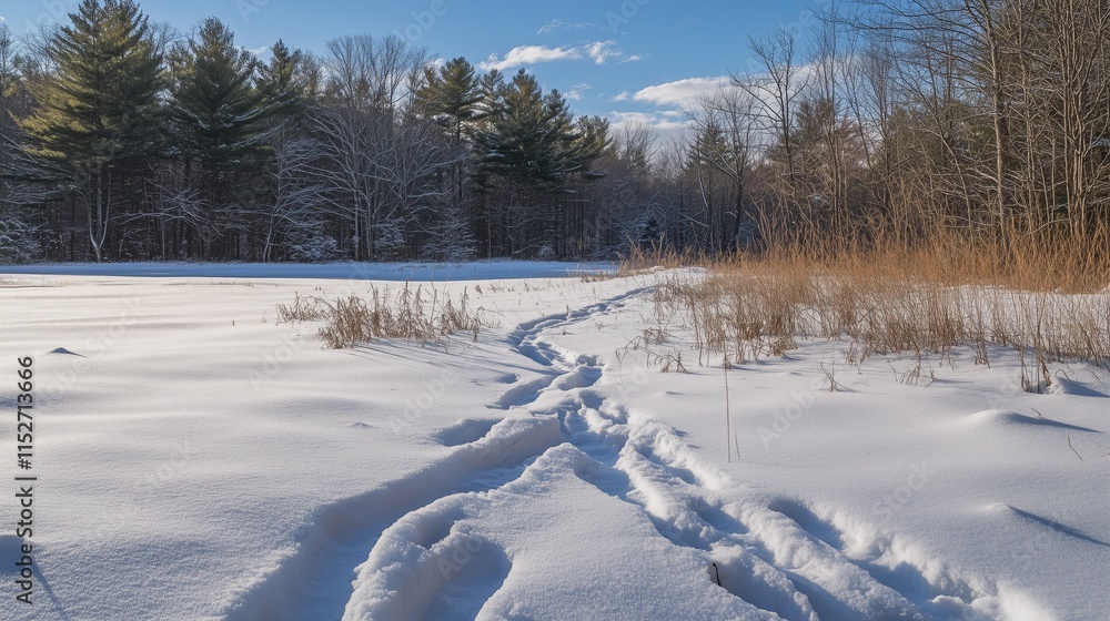 Winter Footprints in a Peaceful Landscape - Made with Generative AI Winter Footprints in a Peaceful Landscape - Made with Generative AI