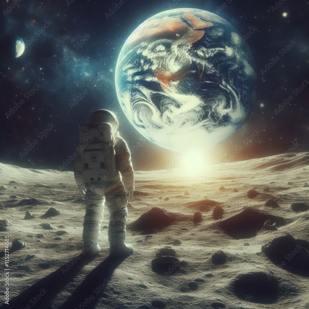 Obraz premium Awe-Inspiring Earthview from the Surface of the Moon