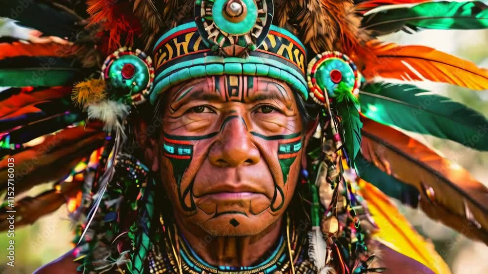 A Mayan warrior adorned with jade and feather ornaments A Mayan warrior adorned with jade and feather ornaments