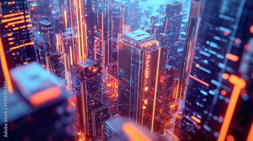 A futuristic cityscape illuminated by neon lights and towering skyscrapers. A futuristic cityscape illuminated by neon lights and towering skyscrapers.